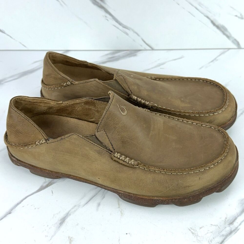 Olukai Moloa Brown Leather Size 10 M EUR 43 Men's Slip On Slipper Loafer Shoes